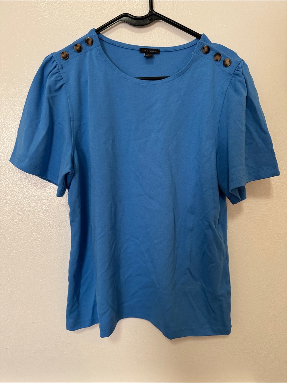 Ann Taylor Cobalt Blue Short Sleeve Button-Shoulder Tee
